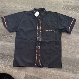 Men's Black Shirt with Multicolor Accents